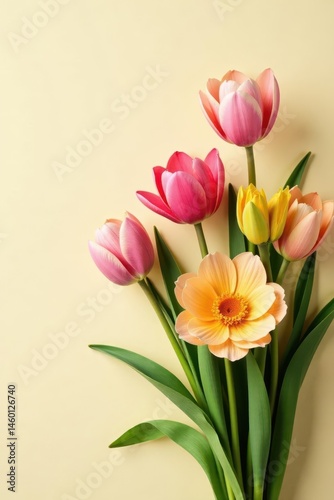 Wallpaper Mural Cream background, vibrant spring bouquet, artistically arranged , flowers, delicate, spring bouquet Torontodigital.ca