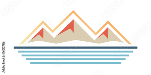 Mountain range with geometric shapes and horizontal lines