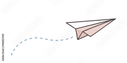Dotted trail paper airplane on white background