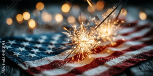 Sparklers Illuminating an American Flag During a Festive Celebration at Night