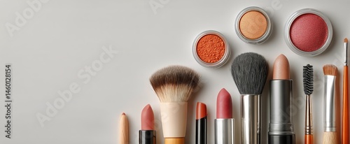 Makeup Tools and Products Displayed on a Clean Surface for Beauty Enthusiasts
