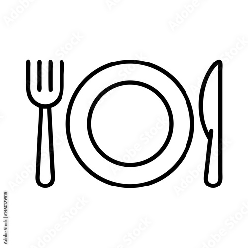 Plate and Cutlery Icon on White Background  