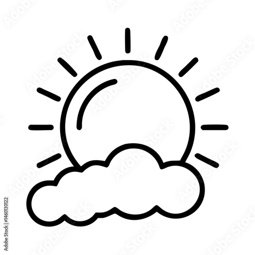 Sun and Clouds Icon with Radiant Rays in Minimalist Style  