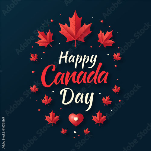 Canada Day banner maple leaves on blue background. Vector.