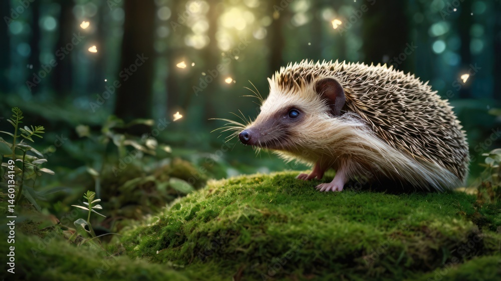 Naklejka premium Hedgehog in magical forest