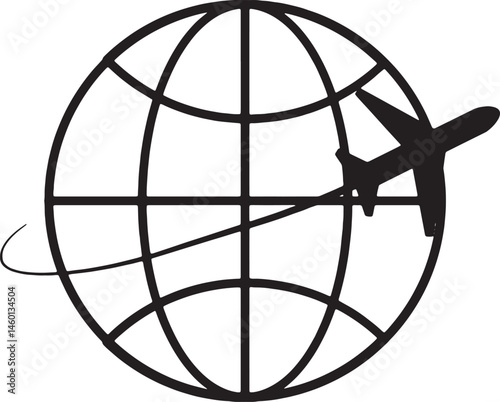 Global travel icon airplane  flying around the world for international flights