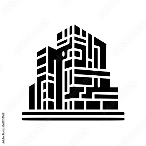 Modern Cityscape Silhouette Logo: Abstract Architecture, Black and White