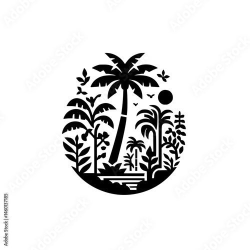 Tropical Island Silhouette: Black & White Vector Design