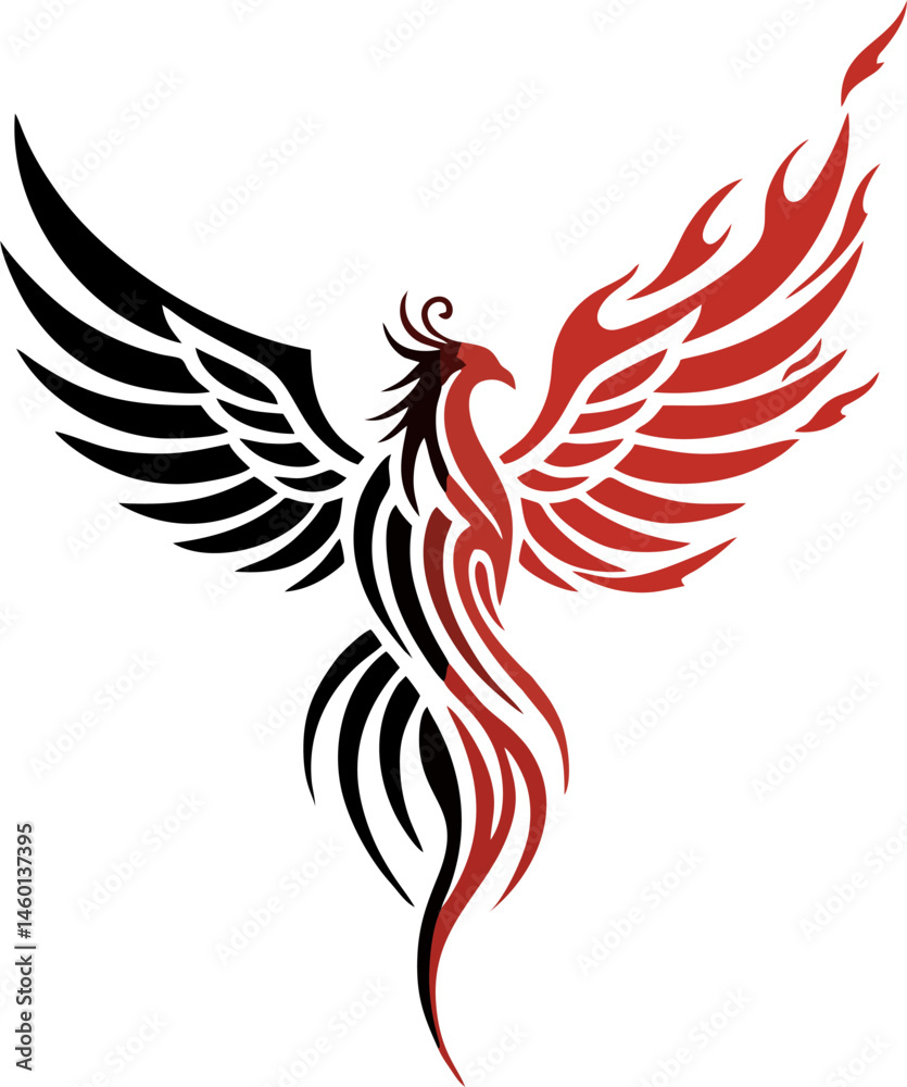 Fototapeta premium Abstract Phoenix Tattoo with Floating Geometry and Symmetric Form