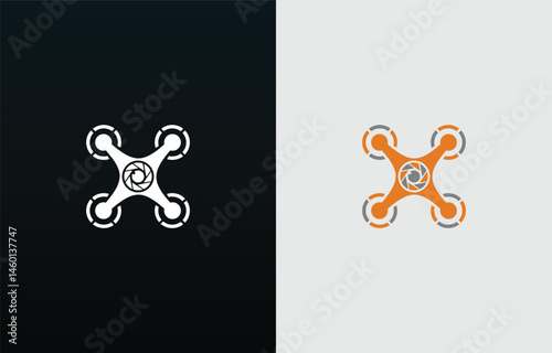 Drone technology, Minimalist flying drone logo design concept modern vector template.
