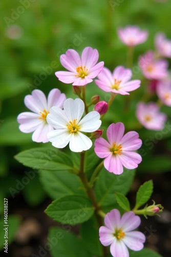 Aromatic white and pink flowers of Bacopa monnieri in a field, garden, plant life