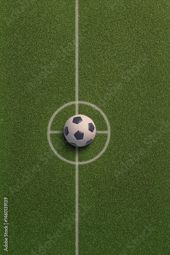 Soccer Ball on Grass Field at Center Circle During a Sunny Day