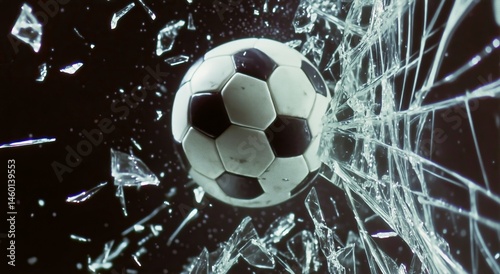 Soccer Ball Shatters Glass as It Strikes the Goal During a Competitive Match