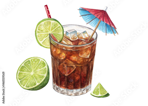 rum and coke, cuba libre isolated on a white background
