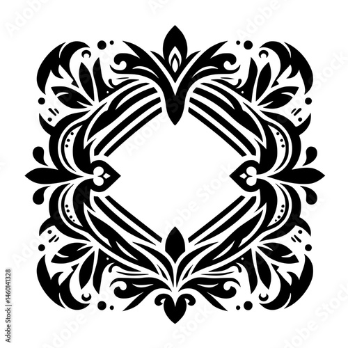 Elegant Black & White Floral Frame Vector Illustration