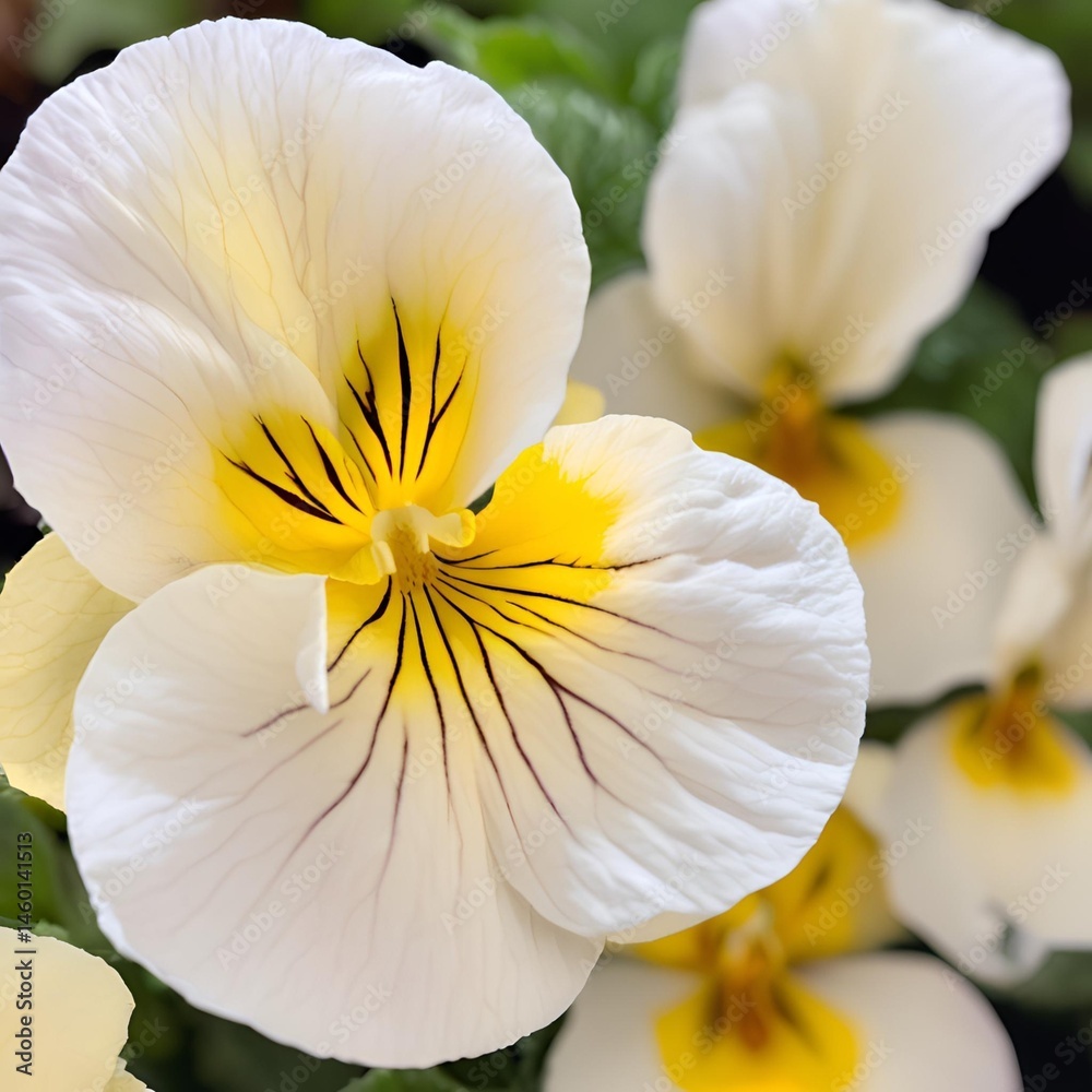 Fototapeta premium White and yellow pancy viola flower blooming