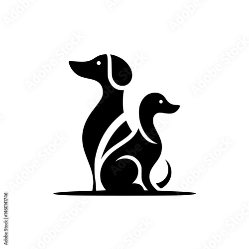 Minimalist Dog Logo: Parent and Child, Black Silhouette on White