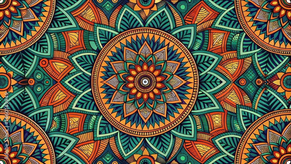 A vibrant and intricate tapestry of circular motifs, embellished with ornate floral designs and geometric patterns, showcases a mesmerizing blend of colors and textures. A vibrant and intricate tapestry of circular motifs, embellished with ornate floral designs and geometric patterns, showcases a mesmerizing blend of colors and textures.