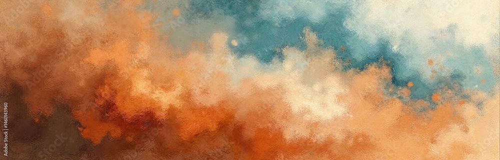 Fototapeta premium Illustration fabric texture with palette knife painting effect. Colorful background features abstract artistic design. Colors orange blue. Texture effect creates visual impact perfect for digital