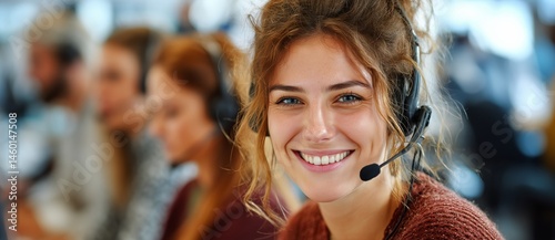 Call Center Employees Engaged in Customer Support at a Modern Workspace Durin...