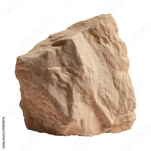 rough brown rock stands alone  isolated on white transparent background