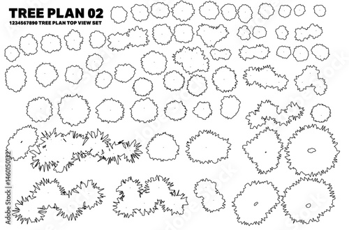 Vector tree top view isolated on white background for landscape plan and architecture layout drawing, elements for environment and garden