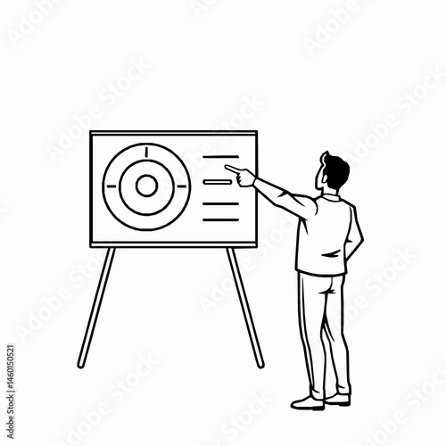 Man presenting business target on whiteboard outline style