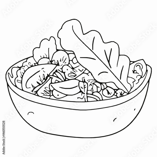 Hand drawn bowl of fresh healthy salad illustration