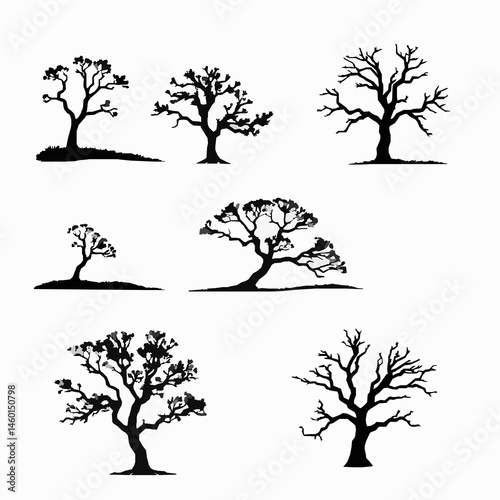 Tree silhouette collection vector illustrations with various tree types and forms for design elements
