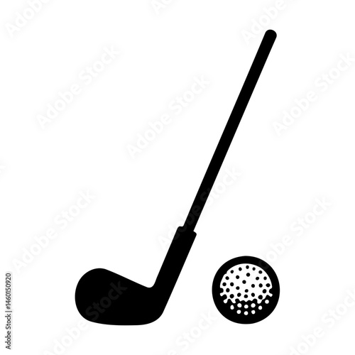 Golf club and ball silhouette on a white background  
