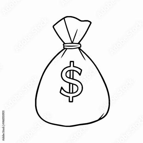 Black and white illustration of a money bag with dollar sign