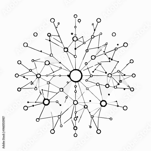 Abstract network connection concept with lines and circles black and white illustration