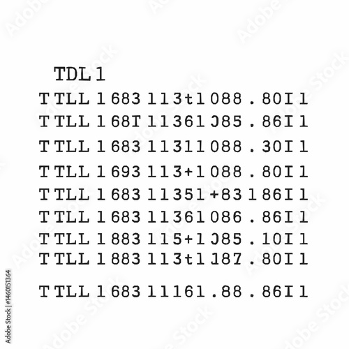 Abstract numerical data matrix in black and white print style