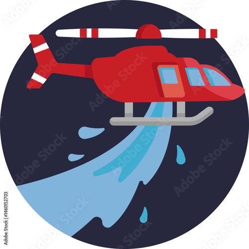 Helicopter with water bucket – A helicopter used in firefighting, equipped with a bucket to drop water on wildfires.