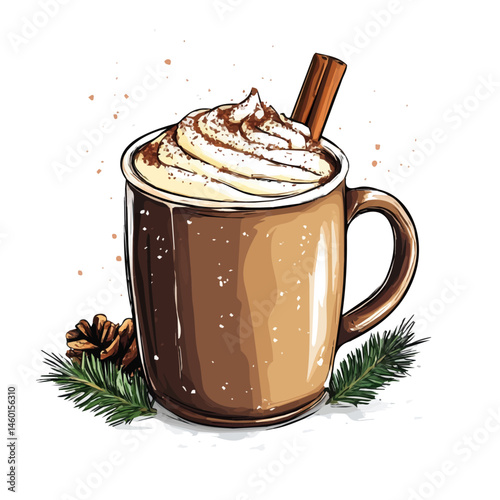 Christmas Hot Chocolate 2D flat vector illustration, isolated on a white background.