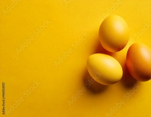 yellow chicken eggs on yellow background