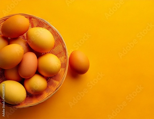 yellow chicken eggs on yellow background