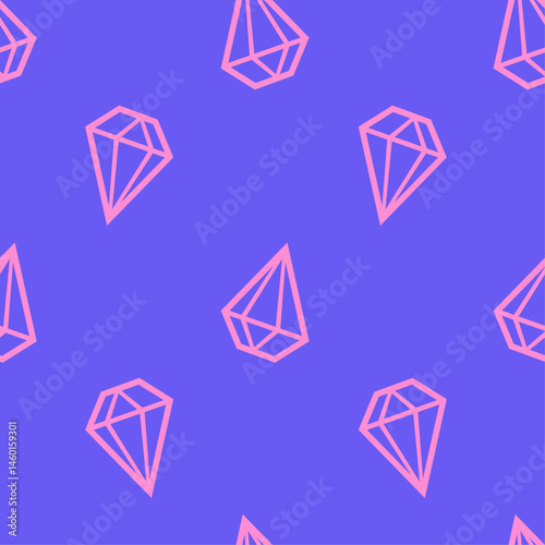 Cute pink diamond pattern in outline doodle style, design for children, teenagers, clothes, textile, print. Hand drawn vector illustration.
