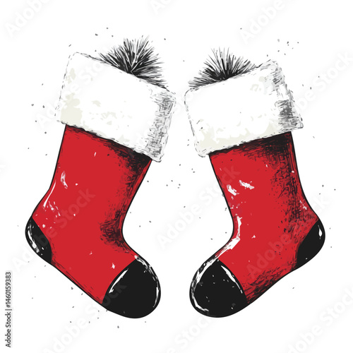 2D flat vector illustration of Christmas Stockings, isolated on a white background.