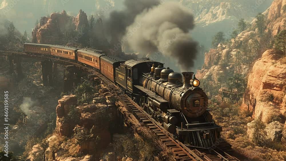 Steam Train Journey Through Majestic Canyon