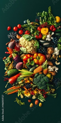 Colorful bounty of fresh, diverse, organic produce.  A vibrant array of vegetables and fruits, showcasing the abundance of nature's offerings
