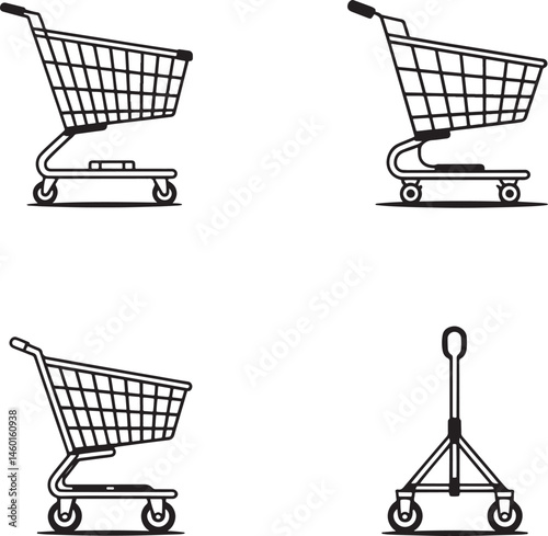 Shopping cart silhouette set vector illustration isolated On Transparent Background