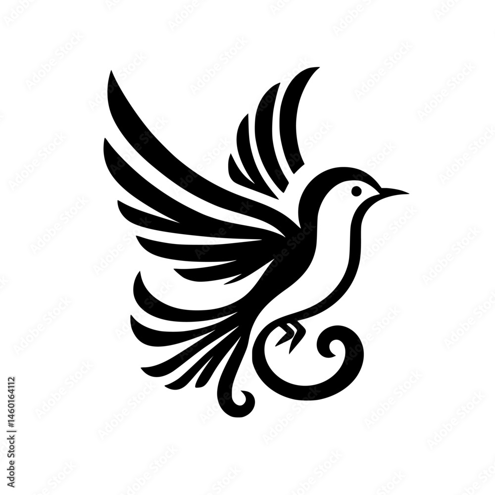 Fototapeta premium Elegant Black and White Bird Logo on White Background