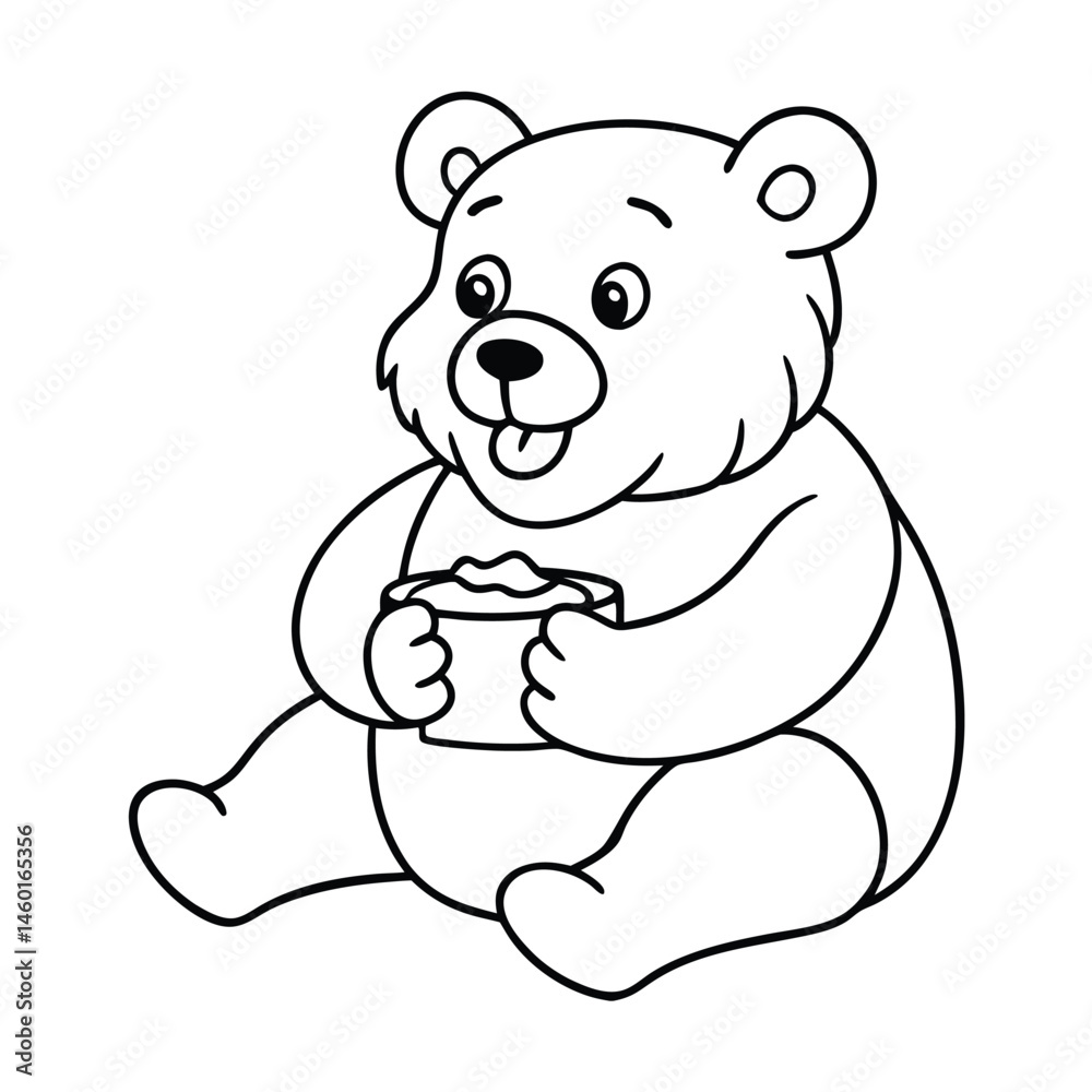 Fototapeta premium bear eating honey coco coloring books line art vector silhouette