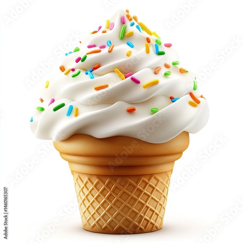 Whipped cream ice cream cone with colorful sprinkles