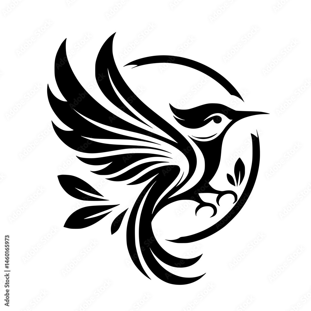 Fototapeta premium Elegant Black Bird Logo: Vector Illustration on White, Modern Design