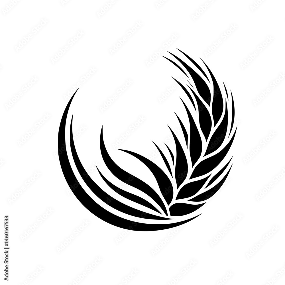 Obraz premium Abstract Black & White Feather/Leaf Design on White Background