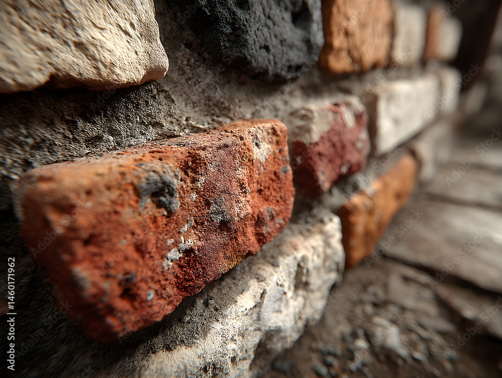 Chipped brick surface with mortar crumbs faded Chipped brick surface with mortar crumbs faded