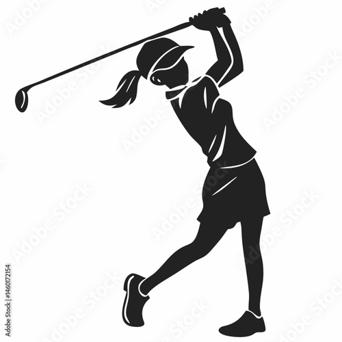 Silhouette of a Female Golfer Swinging a Golf Club