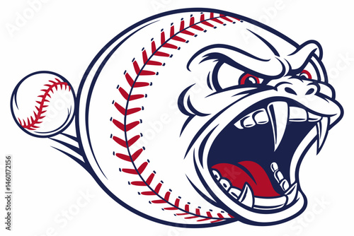 Aggressive Baseball Mascot Design with Fangs and Red Eyes